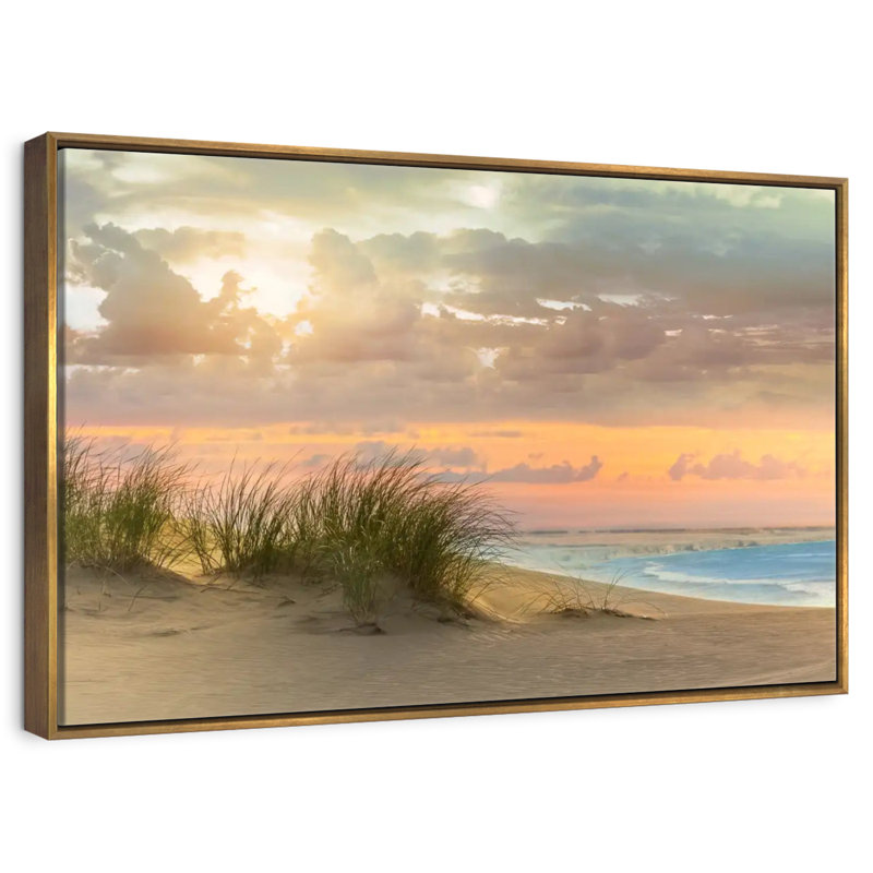 Herbe de mer et crépuscule, Cadre flottant doré, 40 po x 27 po