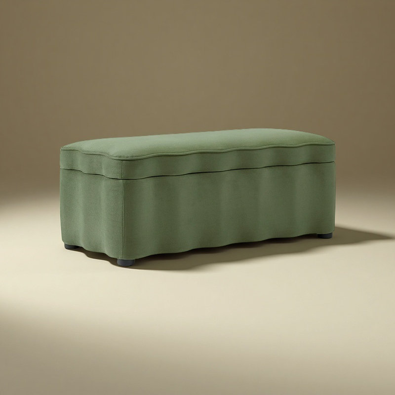 Modern Wavy Green Velvet Upholstered Storage Stool