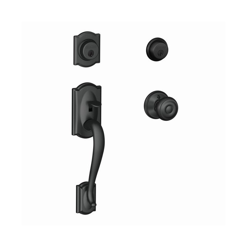 Georgian Handleset with Double Cylinder Deadbolt and Callington Door and Rosette, Matte Black