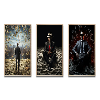 "Un homme regardant l'horizon de l'argent flottant" 3 pièces sur toile