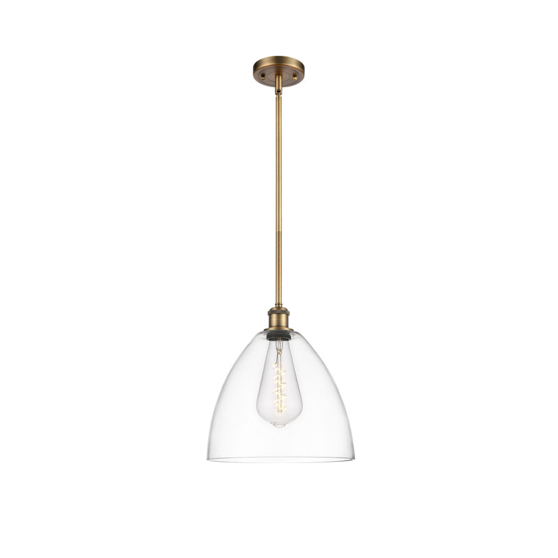 Luminaire suspendu en forme de globe à 1 lumière Alonta, H 45,75 po x l 12 po x P 12 po, Transparent, Laiton brossé