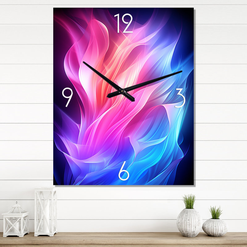 Contemporary Contemporary Waves - Bleu et rose - Très grandes horloges murales à encre liquide abstraite