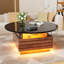 Round Coffee Table with LED Lights & 2 Drawers, Modern Center Table with Tempered Glass, for Living Room, 80 x 80 x 40 cm