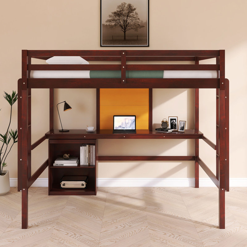 Lit mezzanine en bois avec tableau d'écriture, Double, Espresso