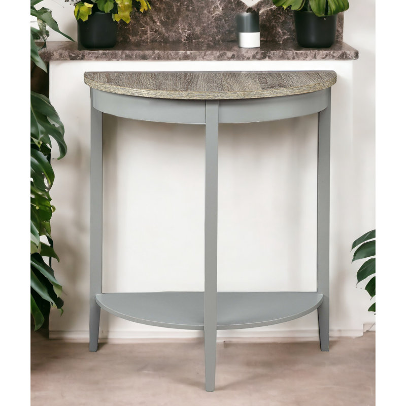Console gris et chêne - style demi-lune avec tablette de rangement au look élégant