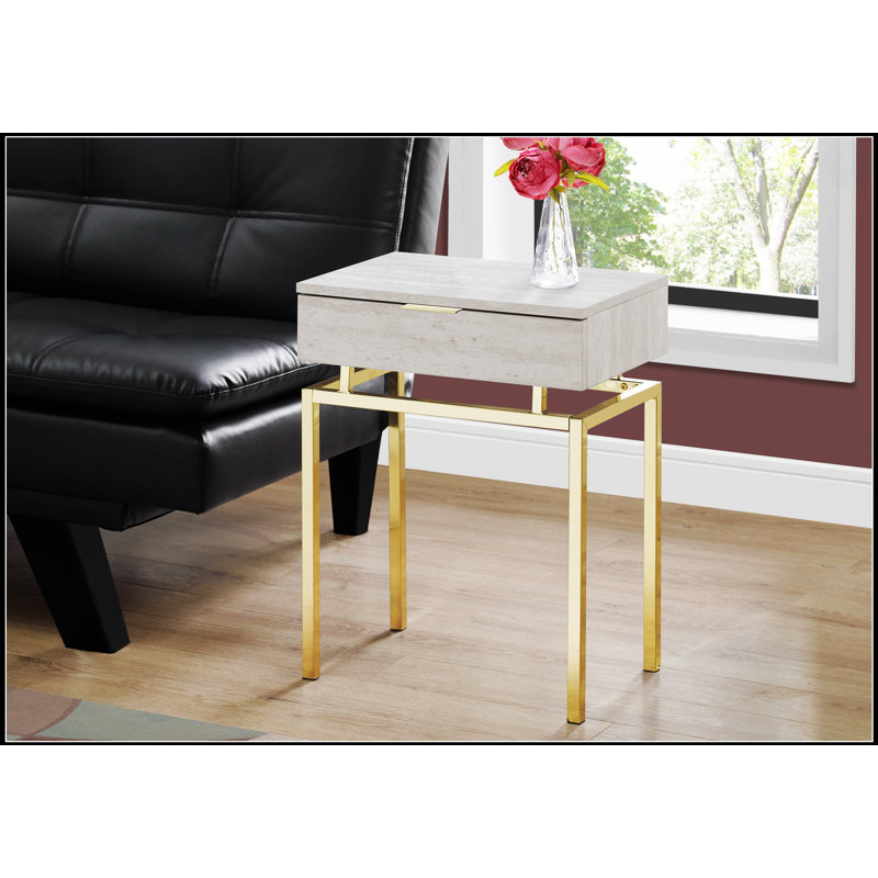 Table d'appoint moderne en marbre beige avec tiroir de rangement pour le salon et la chambre à coucher, parfaite pour un décor élégant et fonctionnel.