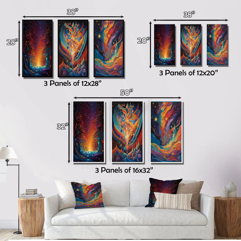 «Mysterious Rainbow Vision Landscape I», 3 pièces sur toile, Toile tendue, H 28 po x l 36 po