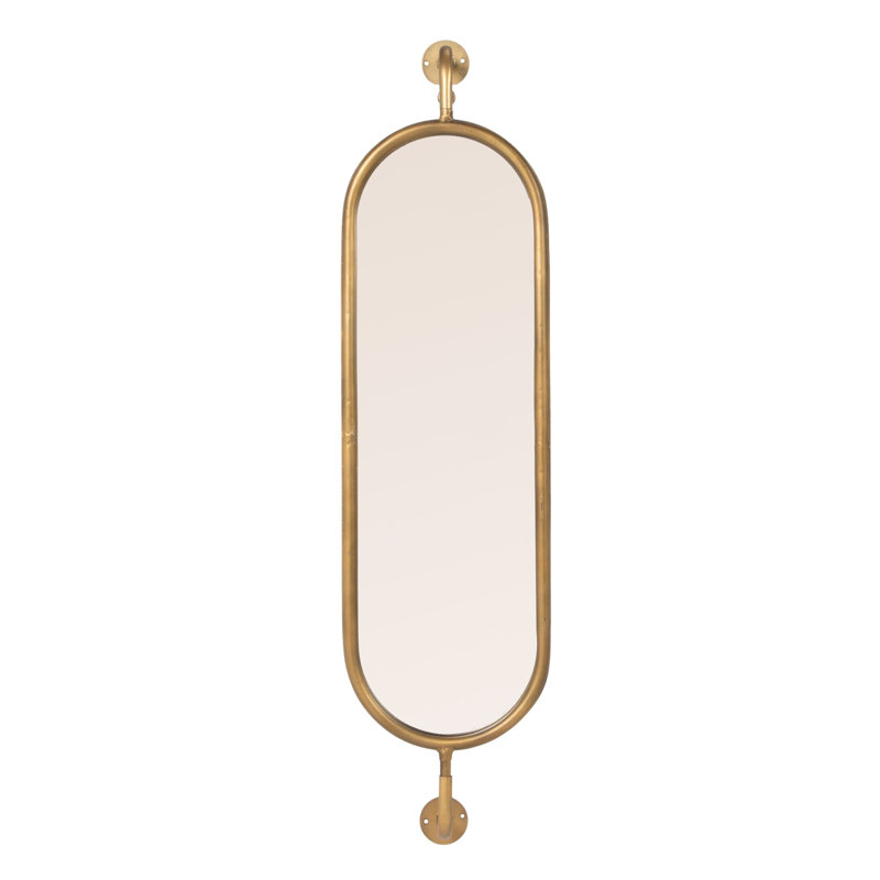 Oval Metal Framed Wall Mirror with Brackets, Gold, Gold