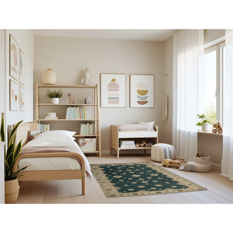 Machine Washable Overdyed Green Area Rug, Rectangle 3' x 5'