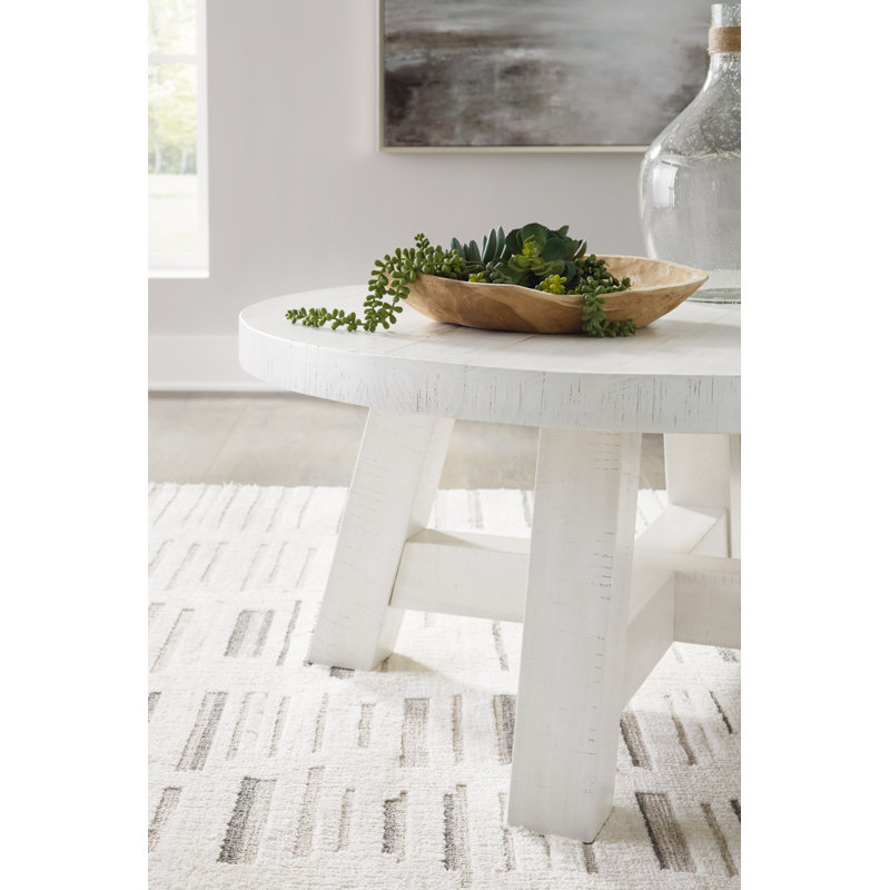 Off-White Round Wood Lift-Top Coffee Table