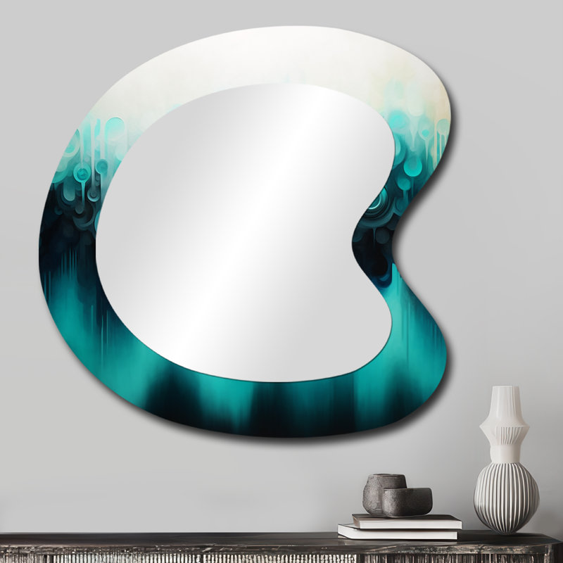 Blue And Black Ripple Abstract Medley I - Abstract 3D Shapes Irregular Modern Large Wall Mirror, 27" x 27"