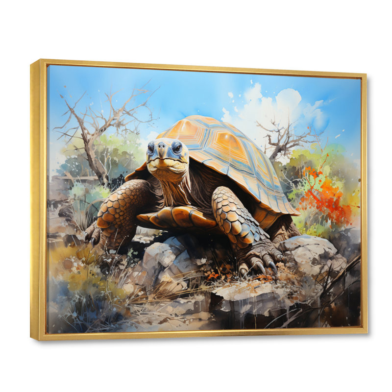 «Turtle On Land I», reproduction d'art sur toile encadrée, 30" H x 40" W, Cadre flottant doré