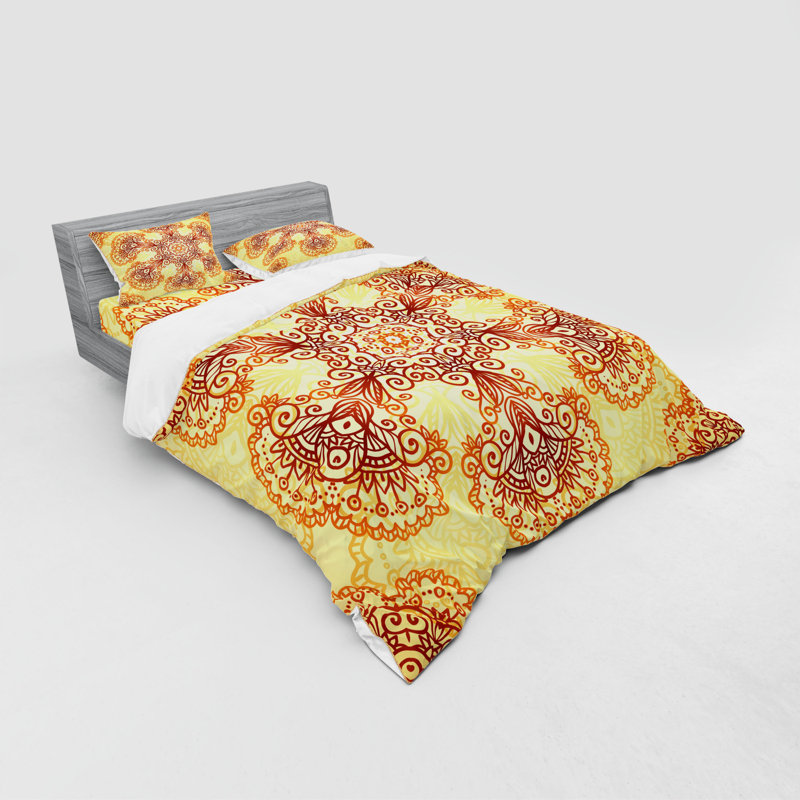 Ensemble de housse de couette éclectique orange foncé / microfibre abricot, Housse de couette grand + 3 pièces supplémentair