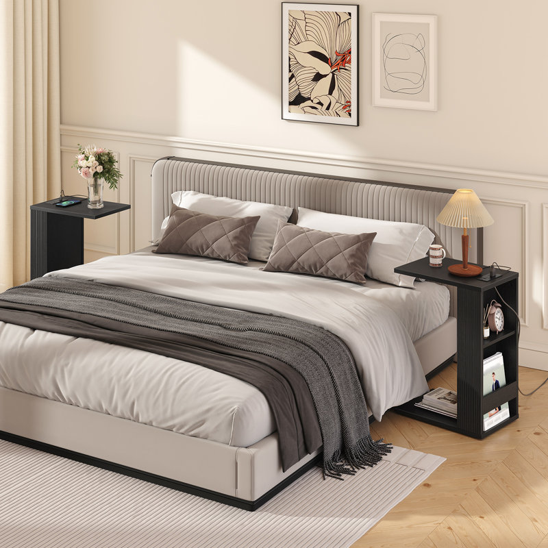 C-shaped End Table Set With Charging Station & Storage