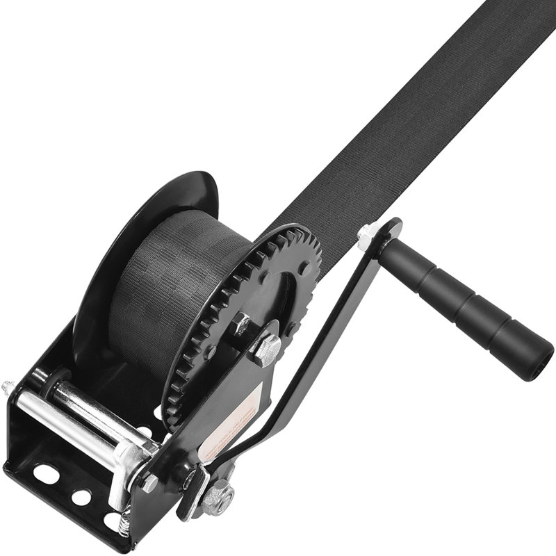 Treuil à main, capacité de traction de 1200 lb, manivelle à corde robuste pour treuil de bateau avec sangle en polyester de 23 pi et cliquet à deux voies, treuil à manivelle à main pour remorque, bateau ou VTT