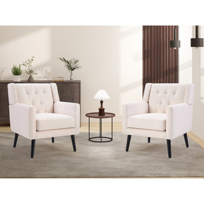 29" Wide Modern Upholstered Button-Tufted Accent Chair With Solid Wood Legs