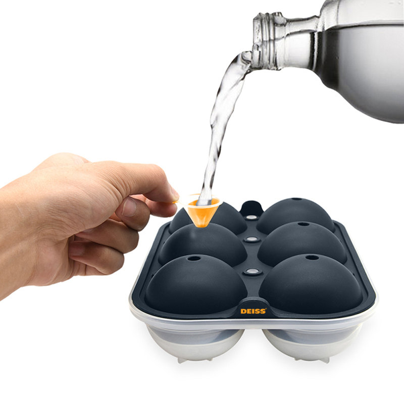 Deiss Pro Whiskey Ice Ball Maker Mold & Plastic Funnel - 6 Large 2.5 Inch Ice Spheres in Round Mold