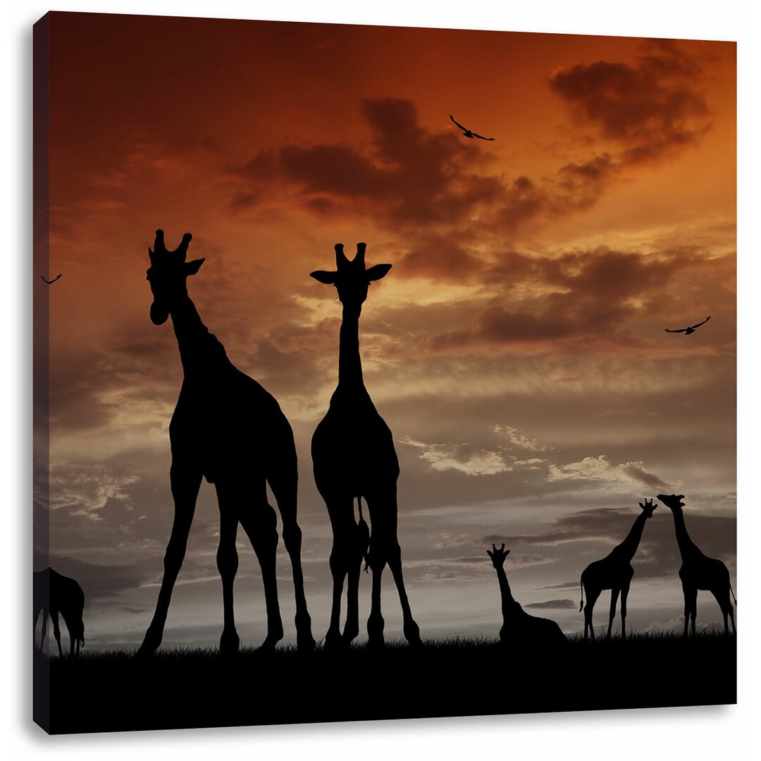 Leinwandbild Afrika Giraffen im Sonnenuntergang