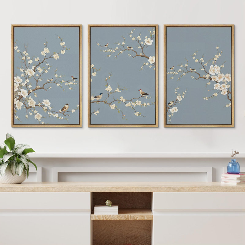 Fleurs de cerisier japonais minimes, Cadre naturel flottant, H 36 po x l 72 po