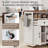 46.5" Farmhouse Kitchen Island With Beaded Drape, Power Outlet, Rolling Cart On Wheels, Drop Leaf, 3 Doors & 3 Drawers, White-575596945