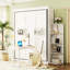 Grand lit rotatif peu encombrant avec armoire murale cachée, deux tablettes à 3 niveaux, espace de travail convertible, pour espaces compacts, bureau latéral blanc, rangement supplémentaire, petits espaces idéaux et bureaux à domicile,