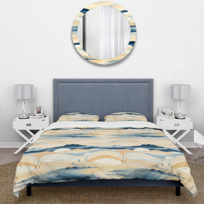 Coastal Landscape Minimal In Blue Floral Duvet Cover