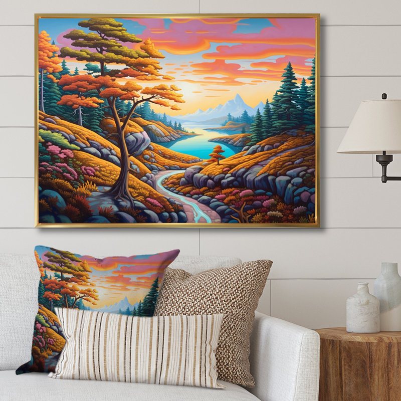 Mountain View Dreams sur impression sur toile, Cadre flottant doré, H 16 po x l 32 po x P 1 po