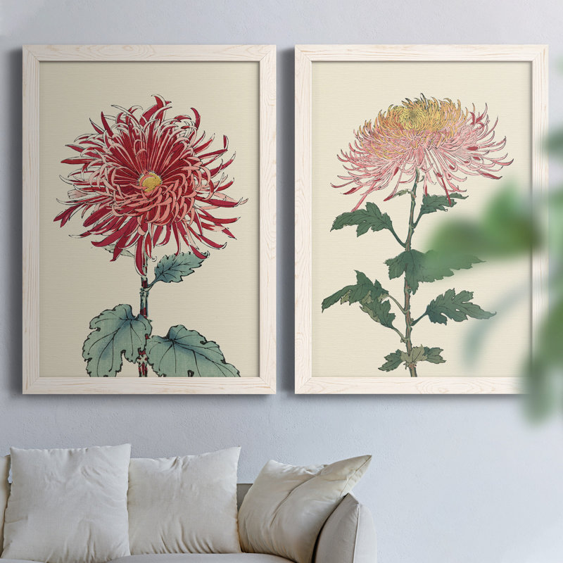 Toile de chrysanthème, H 43,5 po x l 31,5 po x P 1 po, Toile blanche encadrée