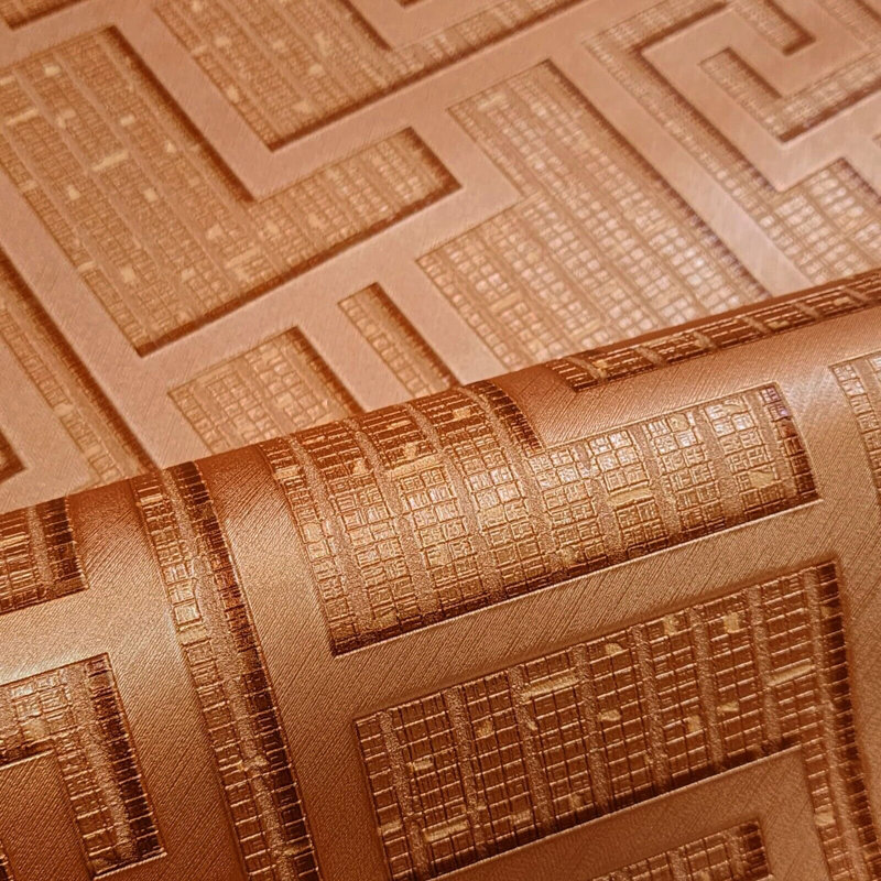 Versace Orange Red Copper Metallic Greek Key Lines Textured Wallpaper 3d