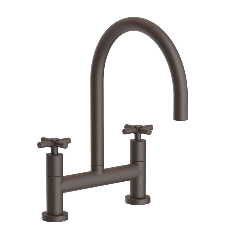 East Linear Kitchen Bridge Faucet, Bronze, Knob/Cross handle