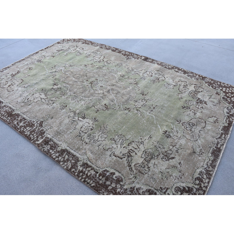 Tapis classique en laine, tapis floral vert 6,0 x 9,0 pi