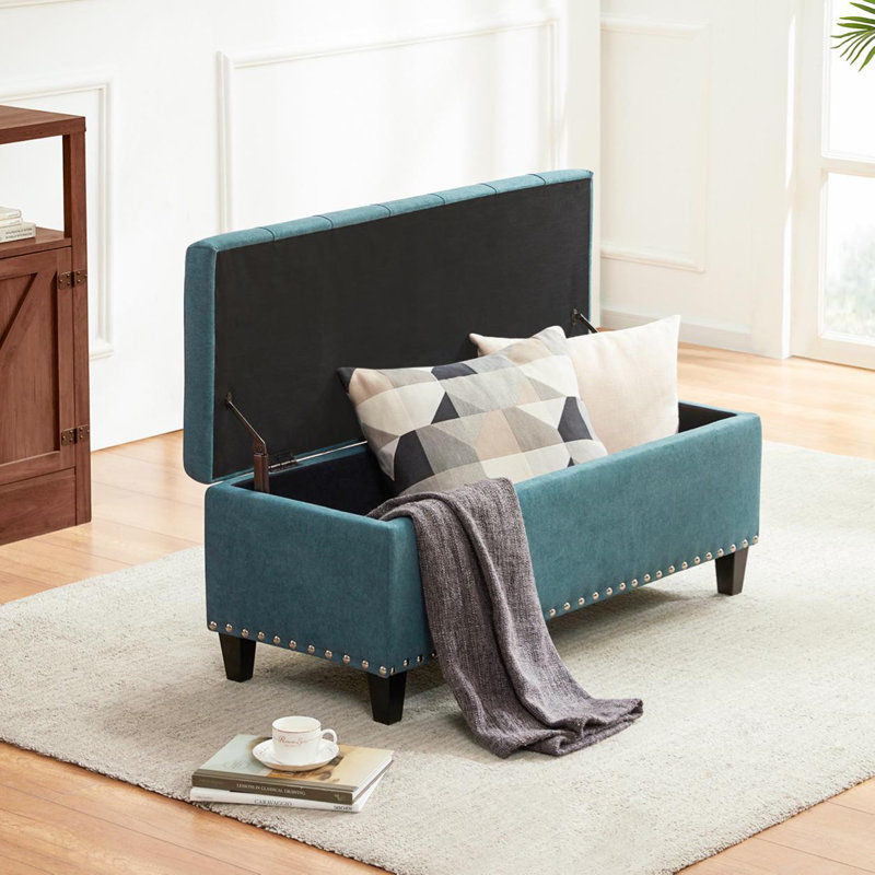 Ashtin Upholstered Ottoman, Cyan