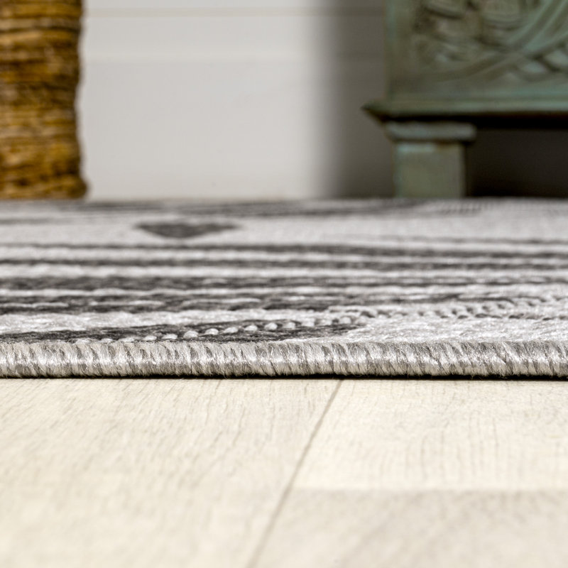 Roxby Tropical Palm Leaf Gray/Black Indoor/Outdoor Rug, Rectangle 7'10" x 10'