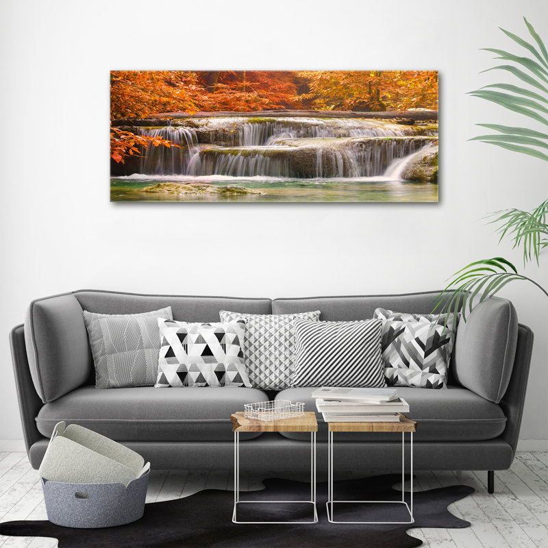 Waterfall In Autumn - No Frame Print on Canvas