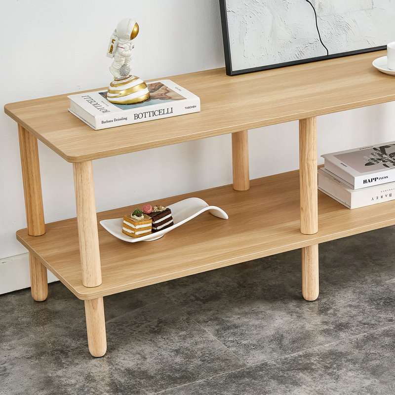 Modern 2-Tier TV Stand for Living Room Furniture,Rectangular Centre Table with Open Storage Shelf,Rounded Rubberwood legs,Stable and Durable,Easy Assembly
