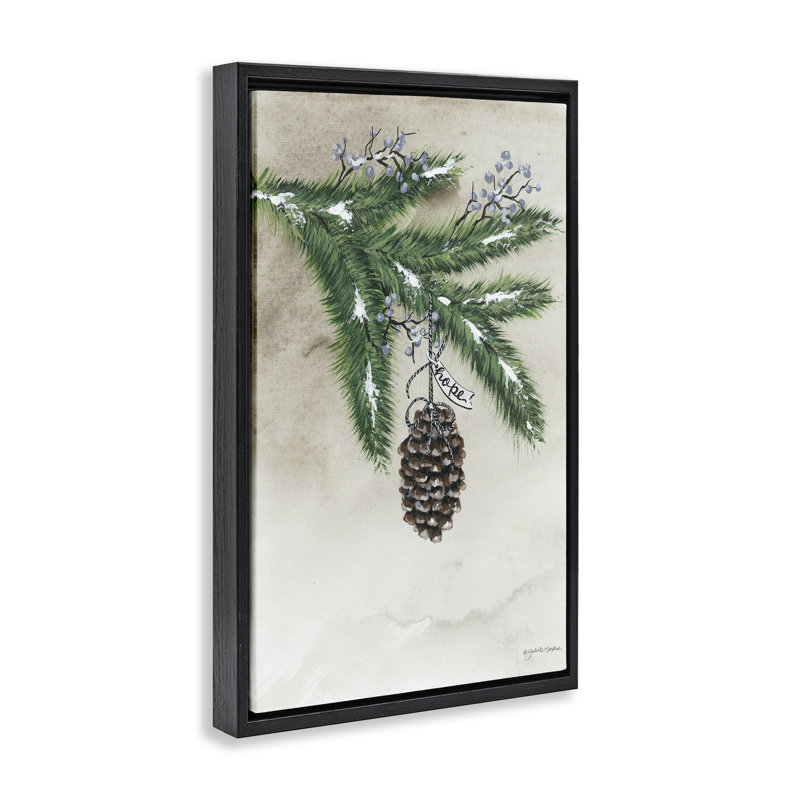 Toile flottante «Dangling Rustic Pine Cone» par Julie Norkus, H 25 po x l 17 po, Cadre flottant noir de jais