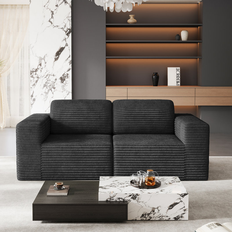 2 Seater Corduroy Sofa, Black