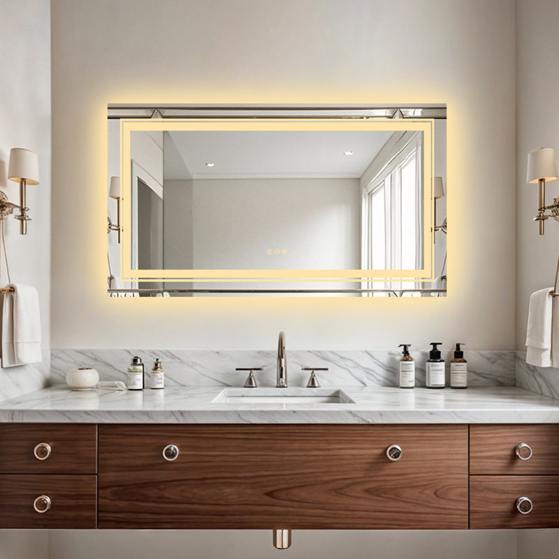 Ashawnti LED Illuminated Bathroom Mirror with Fog-Free Touch Sensor, 80cm H x 120cm W