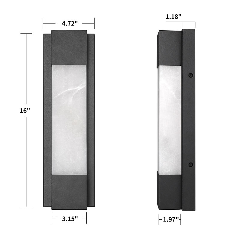 16" Dimmable LED Modern Wall Mounted Sconce With Natural Spanish Marble Shade 5 Colors Adjustable (Set Of 2), Black
