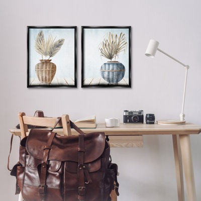«Palms in Rattan Planters», ensemble de 2 toiles flottantes encadrées par Kim Allen
