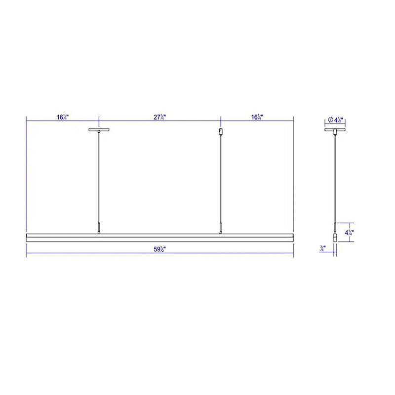 Stiletto 1 - Light LED Kitchen Island Pendant, 1.75" H x 71.5" W x 0.75" D, Satin Black