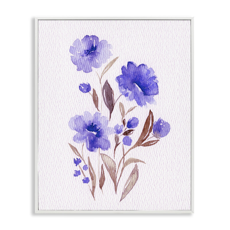 Aquarelle, fleurs mauves, estampe numérique, design par Leah Noel Art, H 20 po x l 16 po, Encadrement giclée blanc côtier