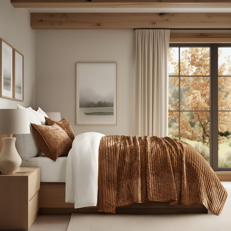 Luxe Velvet Channel Quilt Set, California King, Dark Brown