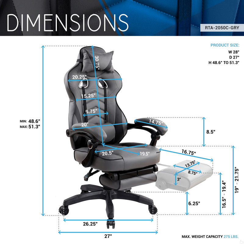 Gaming Racing Style Fully Reclining Executive Office Chair With Footrest