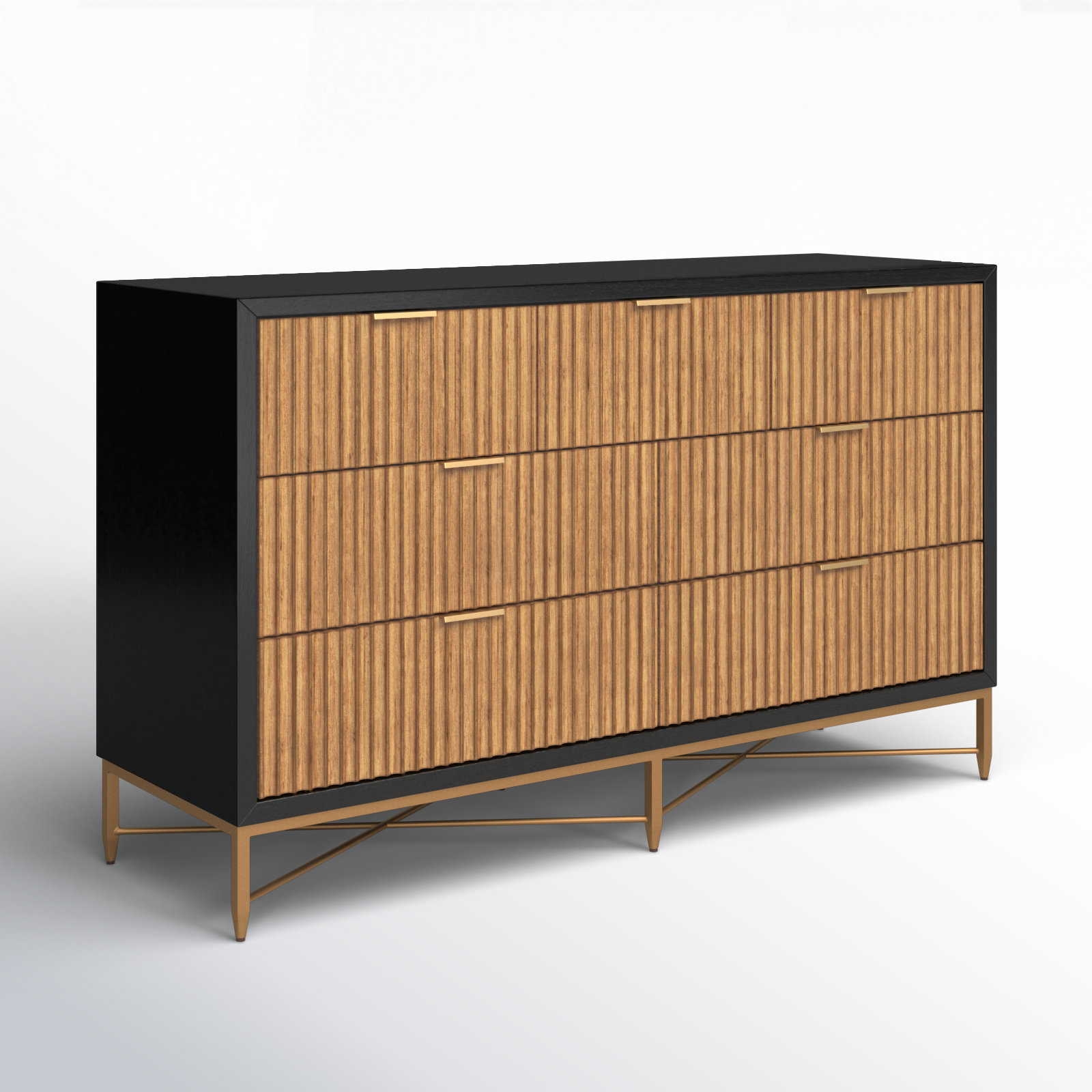 Babette 56" W 7-Drawer Dresser with Fluted Details, Black