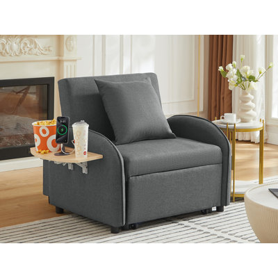 Fauteuil d'appoint convertible de 35 po de largeur avec table pliable et ports de charge