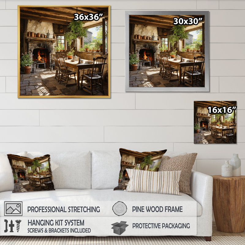 Angelisha Farmhouse Family Diner Pointillism - ferme, art mural, H 36 po x l 36 po x P 1,5 po, Toile tendue