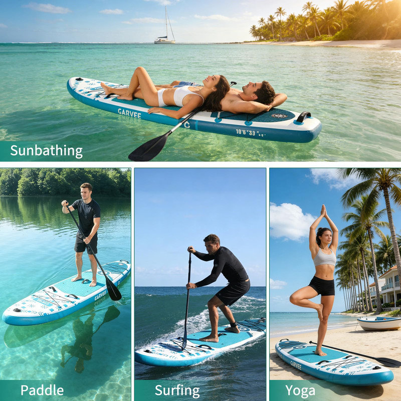 Planche de pagaie gonflable 11 pi 6 po avec plateforme antidérapante, support pour caméra et accessoires SUP pour adultes