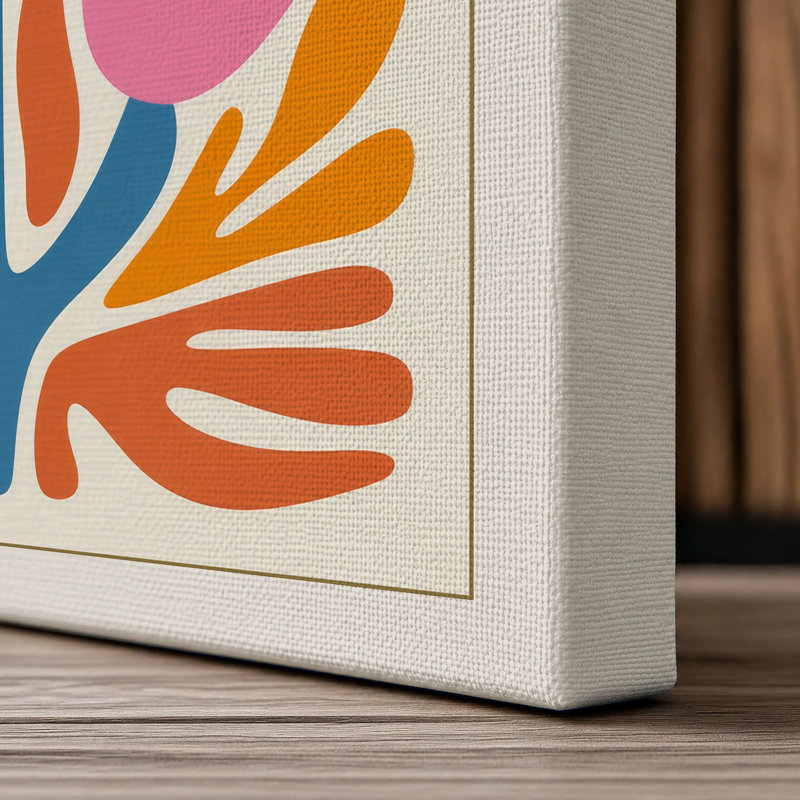 Symmetrical Bloom Botanical - Wrapped Canvas, 18x12 - 45.7 x 30.5 cm, Cream Border
