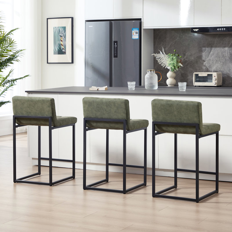 24'' Upholstered Counter Height Bar Stools Set of 3, Green